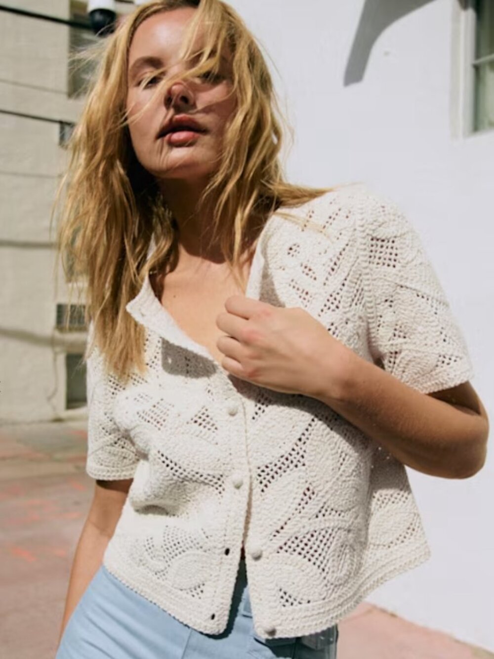 Sezane Norissa Shirt Plain Ecru Guipure - Size S - Picture 3 of 6